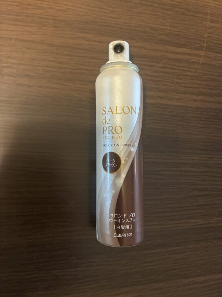 サロンドプロ カラーオンスプレーの本体。キャップを外して噴射口（ボタン部分）が見える状態の写真