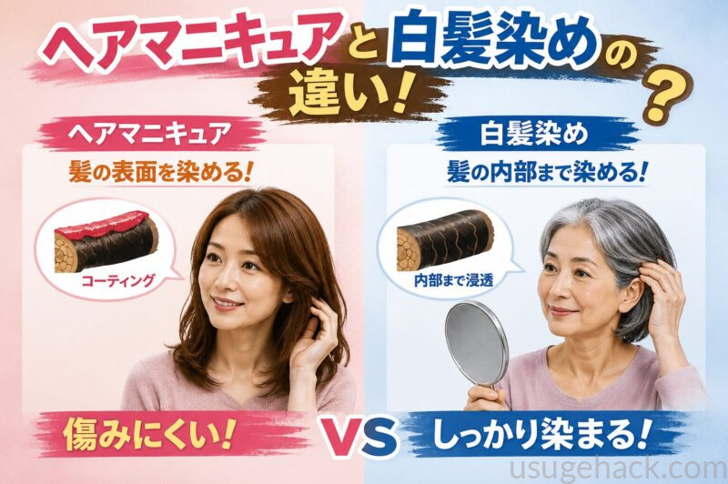 ヘアマニキュアと白髪染めの違いを図解でわかりやすくした様子