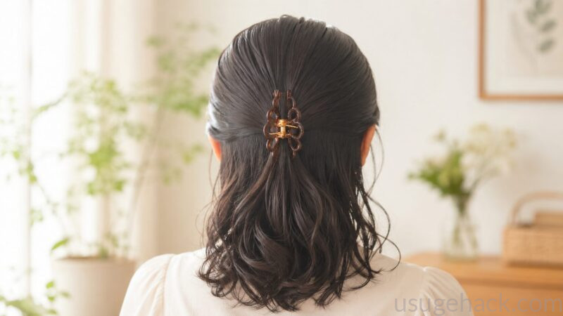薄毛の分け目を髪で隠す方法・夏のスプレーなし簡単ヘアアレンジ