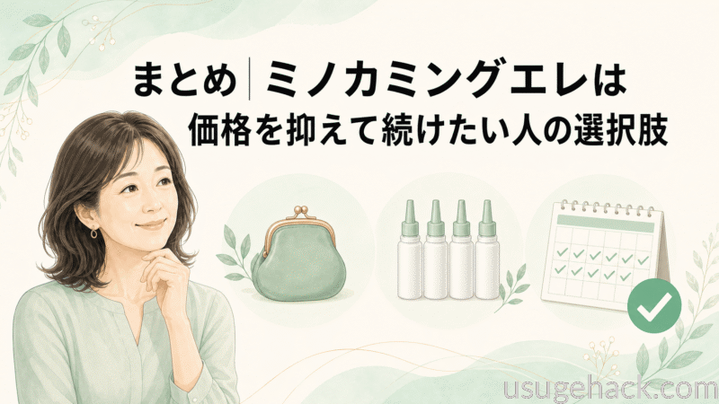 まとめ|ミノカミングエレは価格を抑えて続けたい人の選択肢
