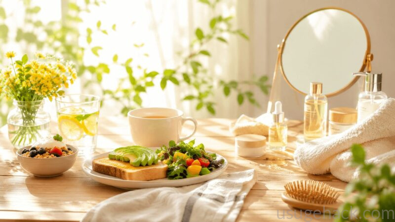 朝の食卓やセルフケアを連想させる、明るく温かいイメージ