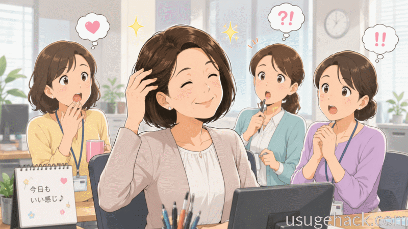 会社では(ほかの女性たち)にはウィッグだと気づかれなかった様子