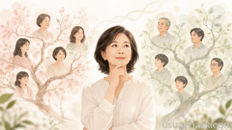 母方・父方の家族歴と女性の薄毛の関係をイメージしたイラスト