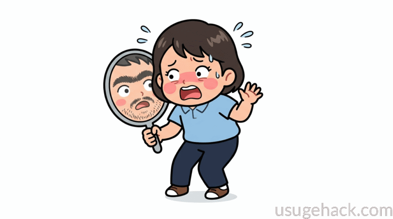 顔の毛がふさふさになってしまった女性のイラスト