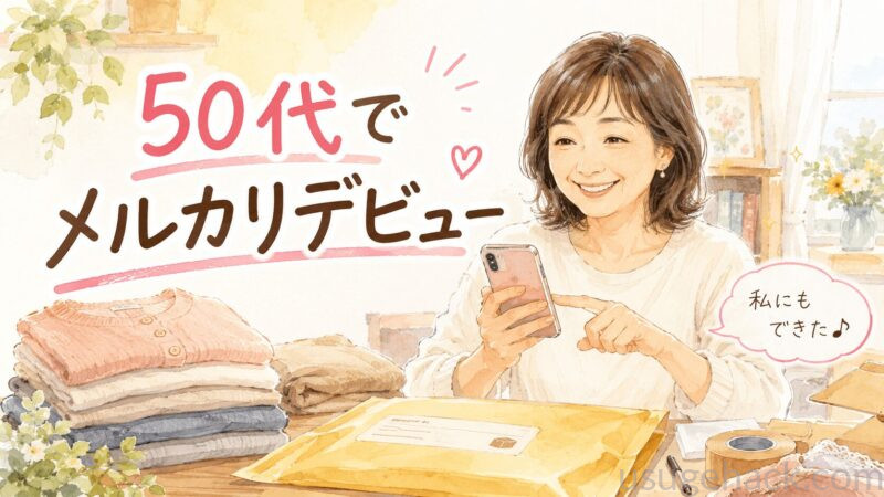 50代女性がメルカリで洋服を出品する様子