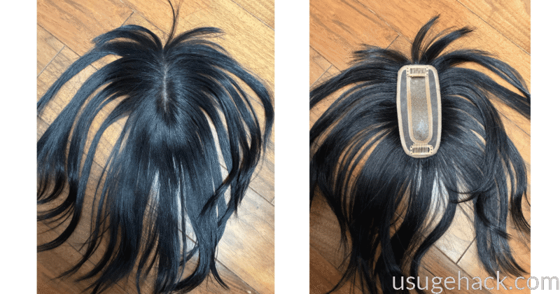 リネアストリアのヘアピースの表側(左)裏側(右)