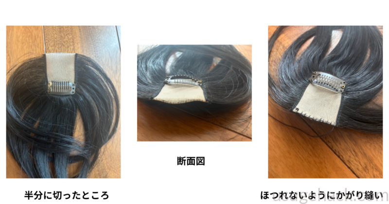 ヘアピースを半分に切ってみた